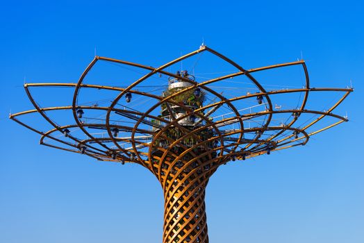 MILAN, ITALY - AUGUST 31, 2015: Detail of The tree of life - water play show at Expo Milano 2015, universal exposition on the theme of food, in Milan, Lombardy, Italy, Europe