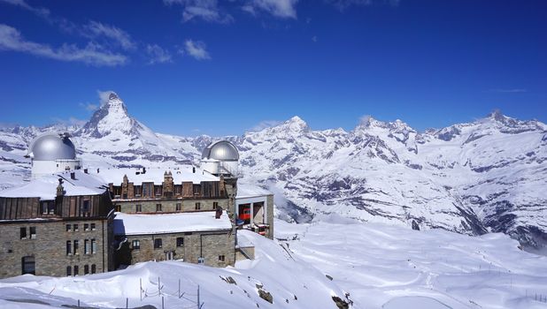 Gornergrat train station and Matterhorn peak in the background, Zermatt, Switzerland