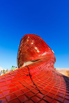 MILAN, ITALY - AUGUST 31, 2015: Vanke pavilion (leader in the Chinese real estate) at Expo Milano 2015, universal exposition on the theme of food, in Milan, Lombardy, Italy, Europe