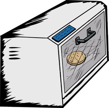 Cartoon of a single toaster oven with english muffin inside