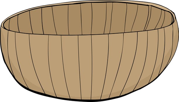 Hand drawn illustration of a bamboo bowl on white