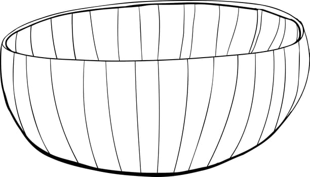 Hand drawn outline of a bamboo bowl on white