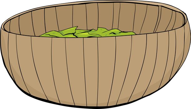 Isolated illustration of a bamboo bowl with salad