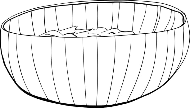 Isolated illustrated outline of a bamboo bowl with salad