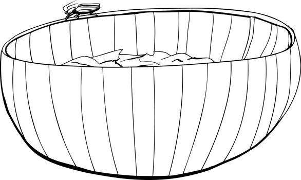 Outline of cockroach crawling on wooden salad bowl