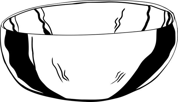 Single outline cartoon of stainless steel bowl