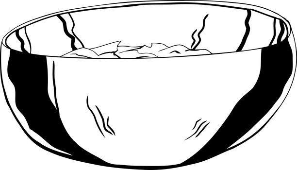 Single outline of stainless steel bowl with salad inside