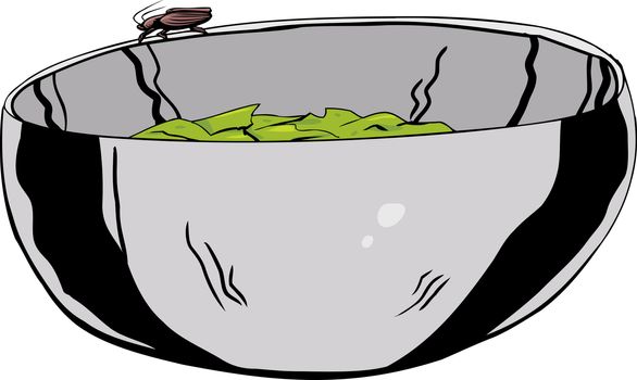 Illustration of stainless steel bowl with cockroach on top