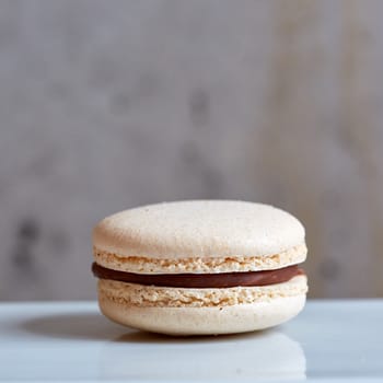 Sweet handmade macaroon on grey background. Shallow dof