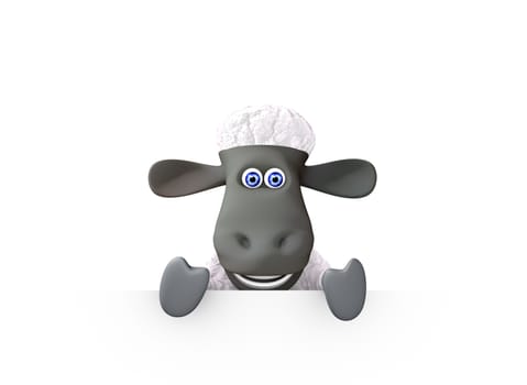 funny sheep showing a bottom blank space. 3d render