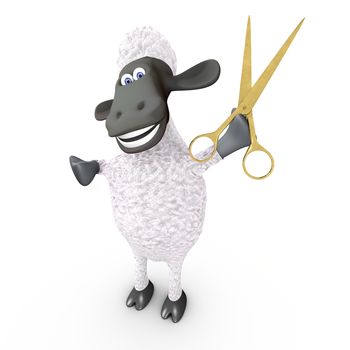 funny sheep hairdresser showing scissors