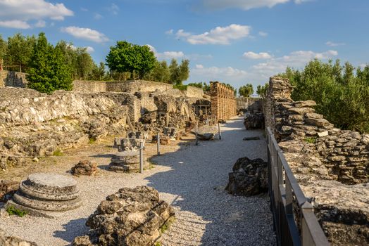 Caves of Catullus,the Roman villa knows as Villa Catulliana or "Grotte di Catullus",the 1st century BC,the columns of cryptoporticus