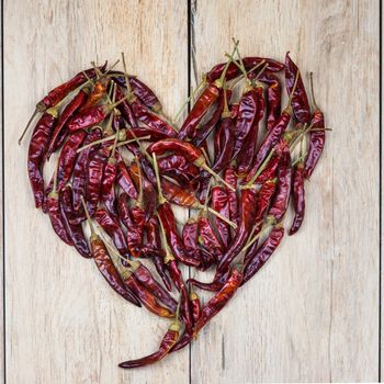 In the picture Italian chili peppers, arranged to form a red heart .