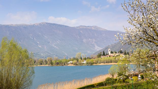 Pictured a panorama of Endine Lake during the  day