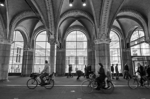 Amsterdam, Netherlands - May 6, 2015: People at main entrance of the Rijksmuseum passage on May 6, 2015. Rijksmuseum is a Netherlands national museum dedicated to arts and history in Amsterdam.