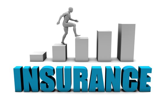Insurance 3D Concept  in Blue with Bar Chart Graph