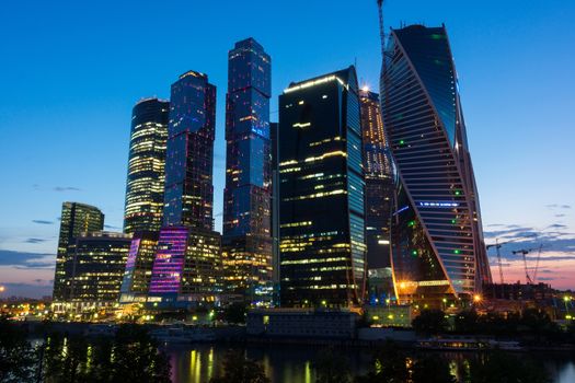 Moscow, city, building, office, river, sky, landscape, architecture.