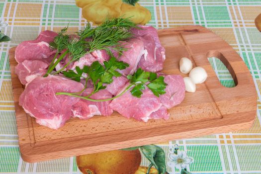 Meat is on the cutting board.