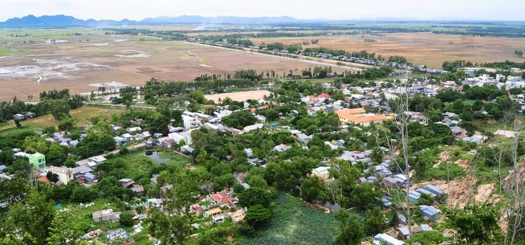 Aerial view of paddy rice fields in Mekong Delta Zone, Southern Vietnam.