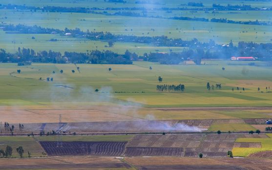 Aerial view of paddy rice fields in Mekong Delta Zone, Southern Vietnam.