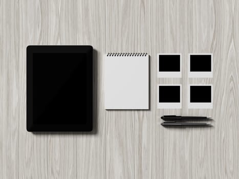 High angle view of a setting table of business workplace, shot in office, home work space