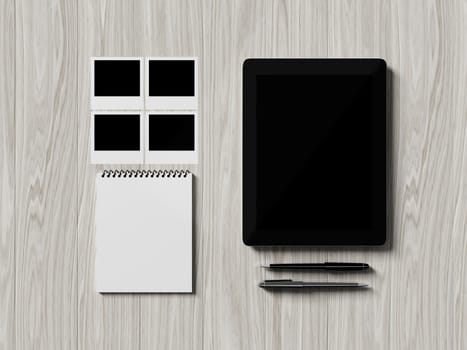 High angle view of a setting table of business workplace, shot in office, home work space