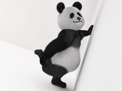 Panda standing against the wall and makes the right leg workout