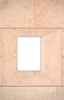 Blank square in wall and block stone road