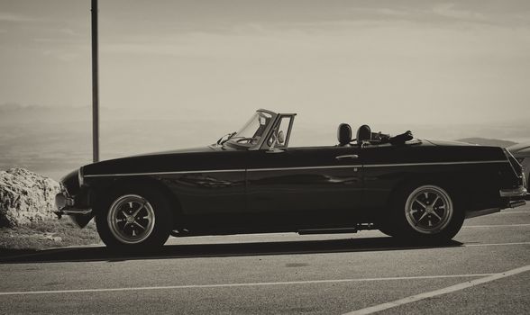 old beautiful car MG in black and white