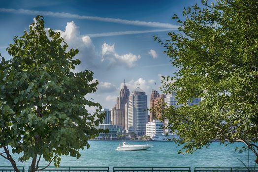 Detroit sightseeing on a summer afternoon from Windsor, Ontario, Canada.