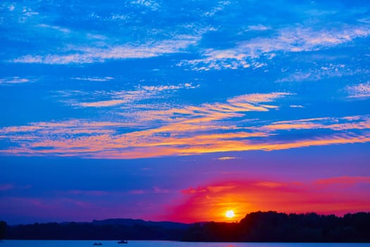 Sunrise over the river. Dnepr river. Kiev