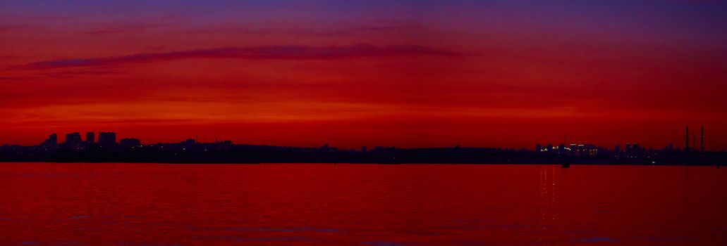 Sunrise over the river. Dnepr river. Kiev