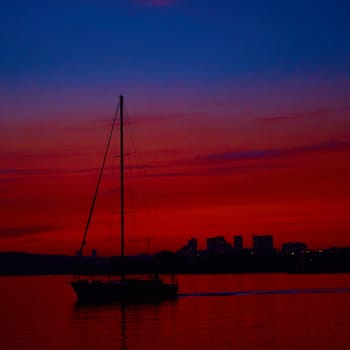 Sunrise over the river. Dnepr river. Kiev