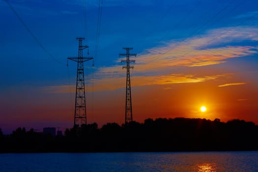 Sunrise over the river. Dnepr river. Kiev