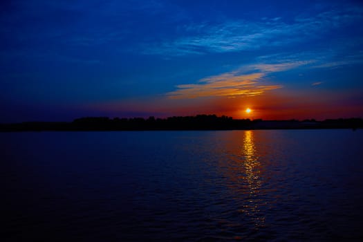 Sunrise over the river. Dnepr river. Kiev