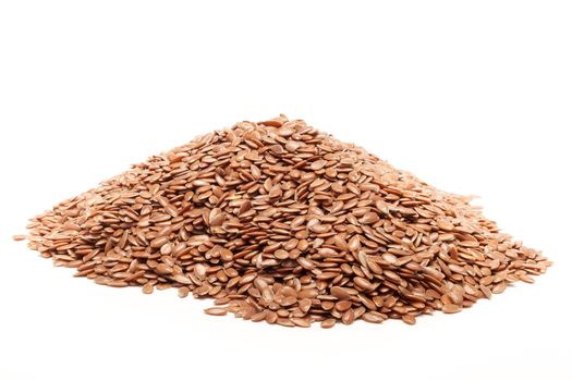 Pile of Organic Linseed or Flaxseed (Linum usitatissimum) isolated on white background.