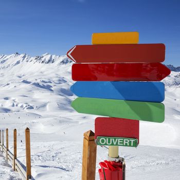 View of skiing area in the Tarentaise Valley, France.