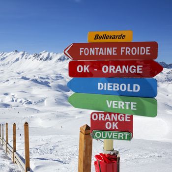 View of skiing area in the Tarentaise Valley, France.