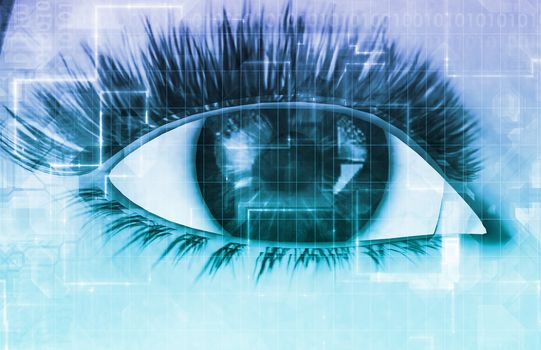 Cybernetic Eye with Futuristic Abstract Background as Art