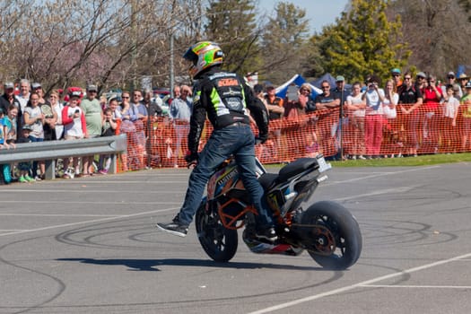 VICTORIA/AUSTRALIA - SEPTEMBER 2015: Stunt motorcycle rider performing at a local car show on the 13 September 2015 in Corowa.