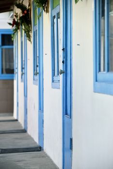 old blue doors and windows (hotel rooms)