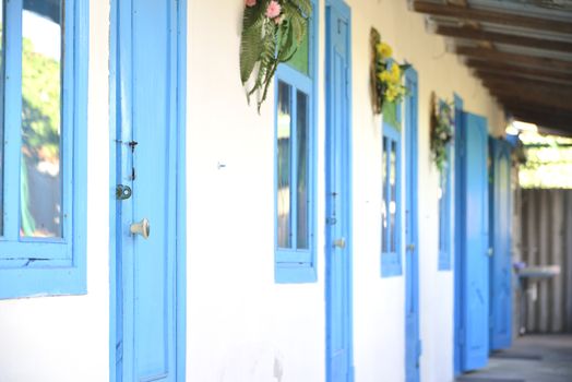 old blue doors and windows (hotel rooms)