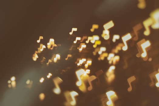 music, sound and notes abstract blur background (notes signs fly in space)