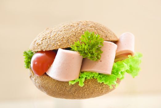 sandwich with brown bread and sausage