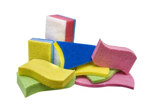 many colored  sponges for cleaning services and household