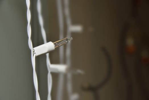 macro zoomed diode lamp on white wire 