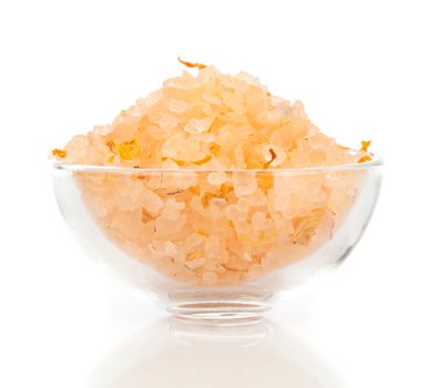 spa sea salt in bowl, on a white background