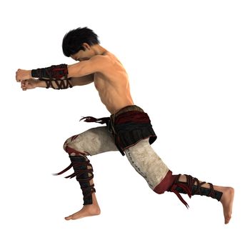3D digital render of a fighting Asian man isolated on white background