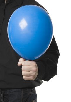 man holding baloonn isolated