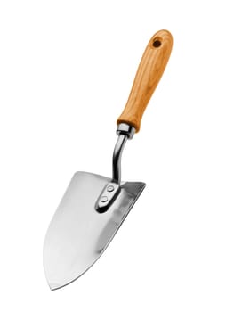 trowels with wooden handles isolated